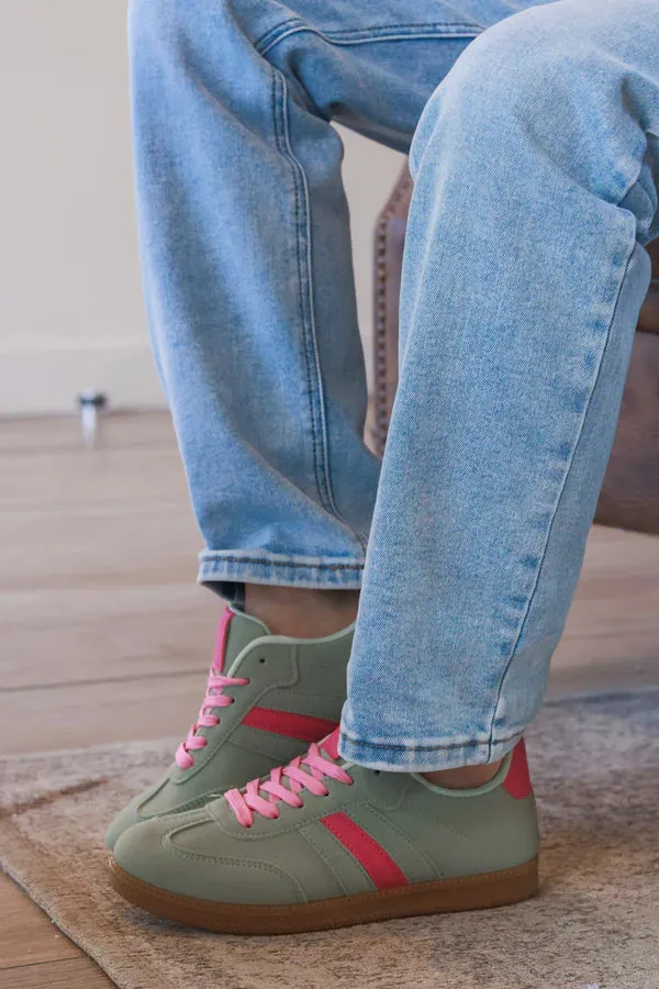 Mint Green/Hot Pink Stripe Vintage Vegan Leather Sneakers