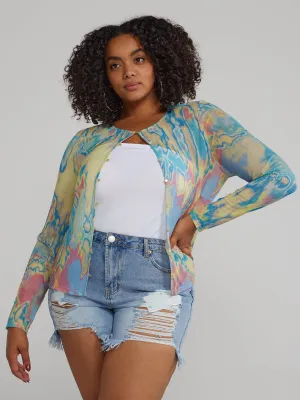 Multicolor Print Button-Down Cardigan