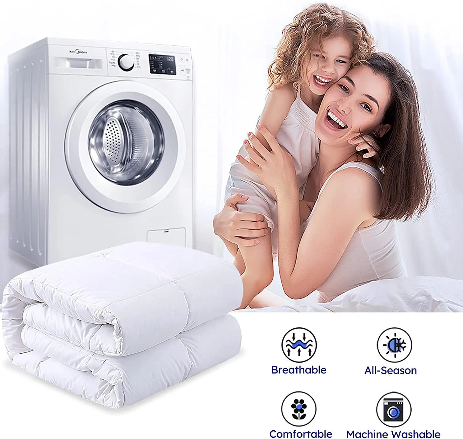 New DOWNCOOL Twin Down Comforter,White Goose Duck Down and Feather Filling,Medium Warmth All Season 100% Cotton Quilted Duvet (Twin,White)