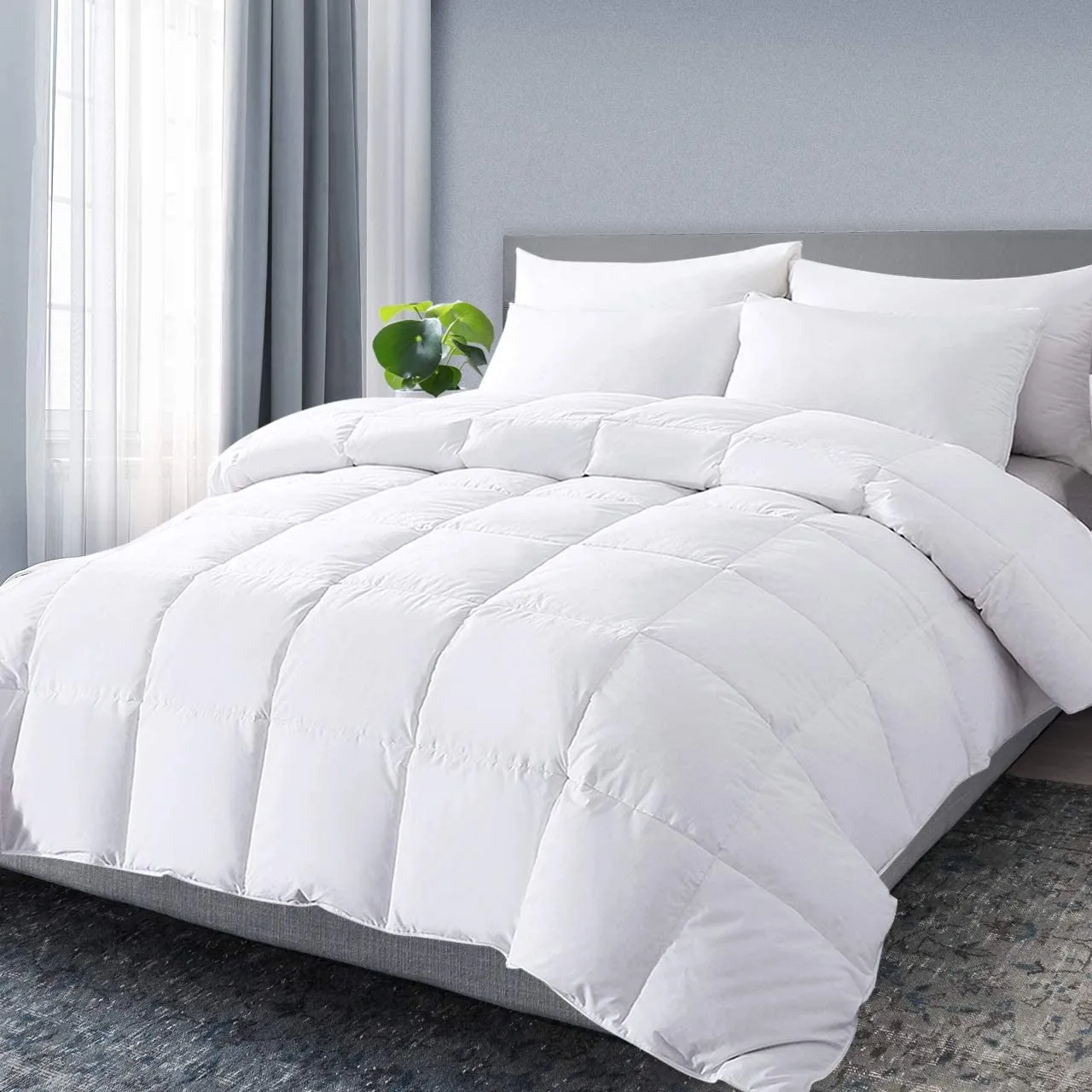 New DOWNCOOL Twin Down Comforter,White Goose Duck Down and Feather Filling,Medium Warmth All Season 100% Cotton Quilted Duvet (Twin,White)