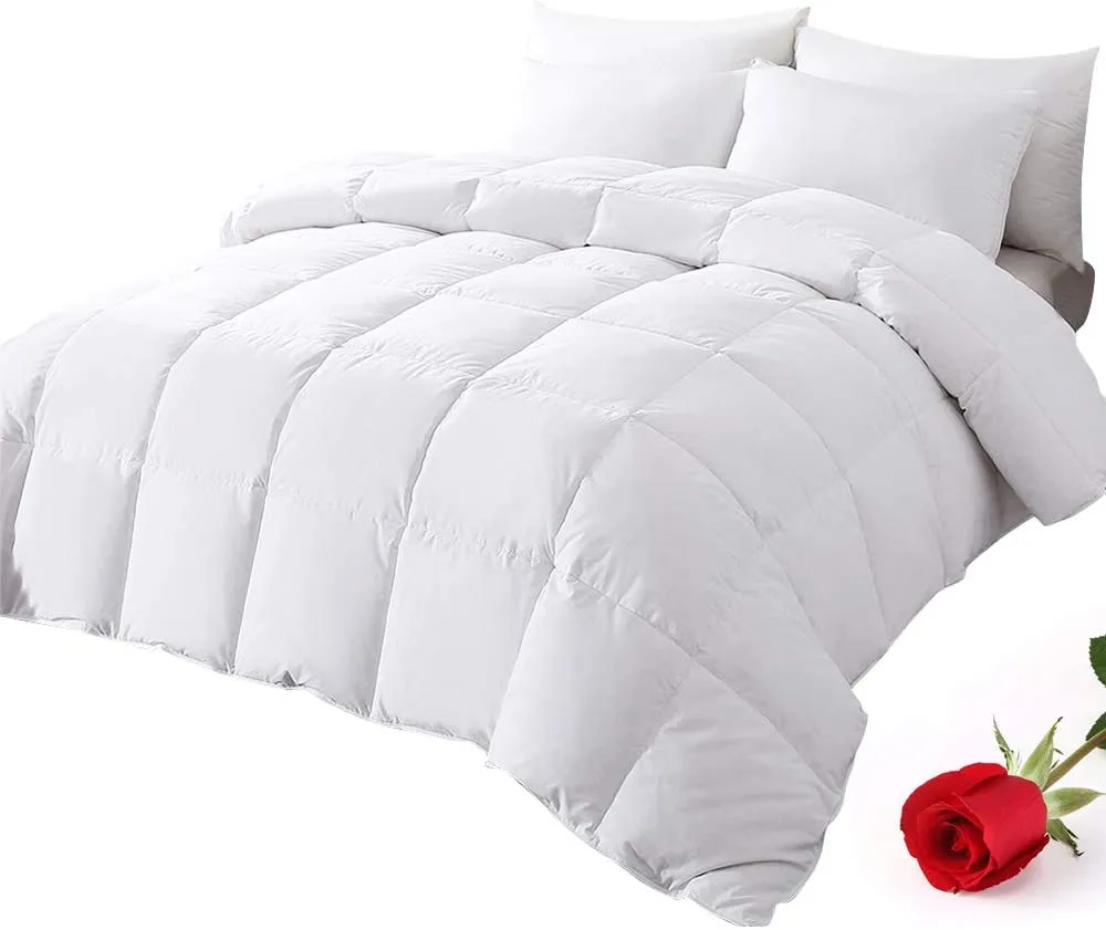 New DOWNCOOL Twin Down Comforter,White Goose Duck Down and Feather Filling,Medium Warmth All Season 100% Cotton Quilted Duvet (Twin,White)