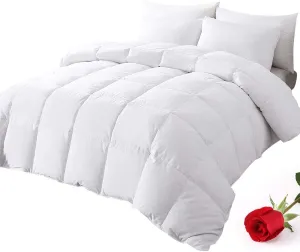 New DOWNCOOL Twin Down Comforter,White Goose Duck Down and Feather Filling,Medium Warmth All Season 100% Cotton Quilted Duvet (Twin,White)