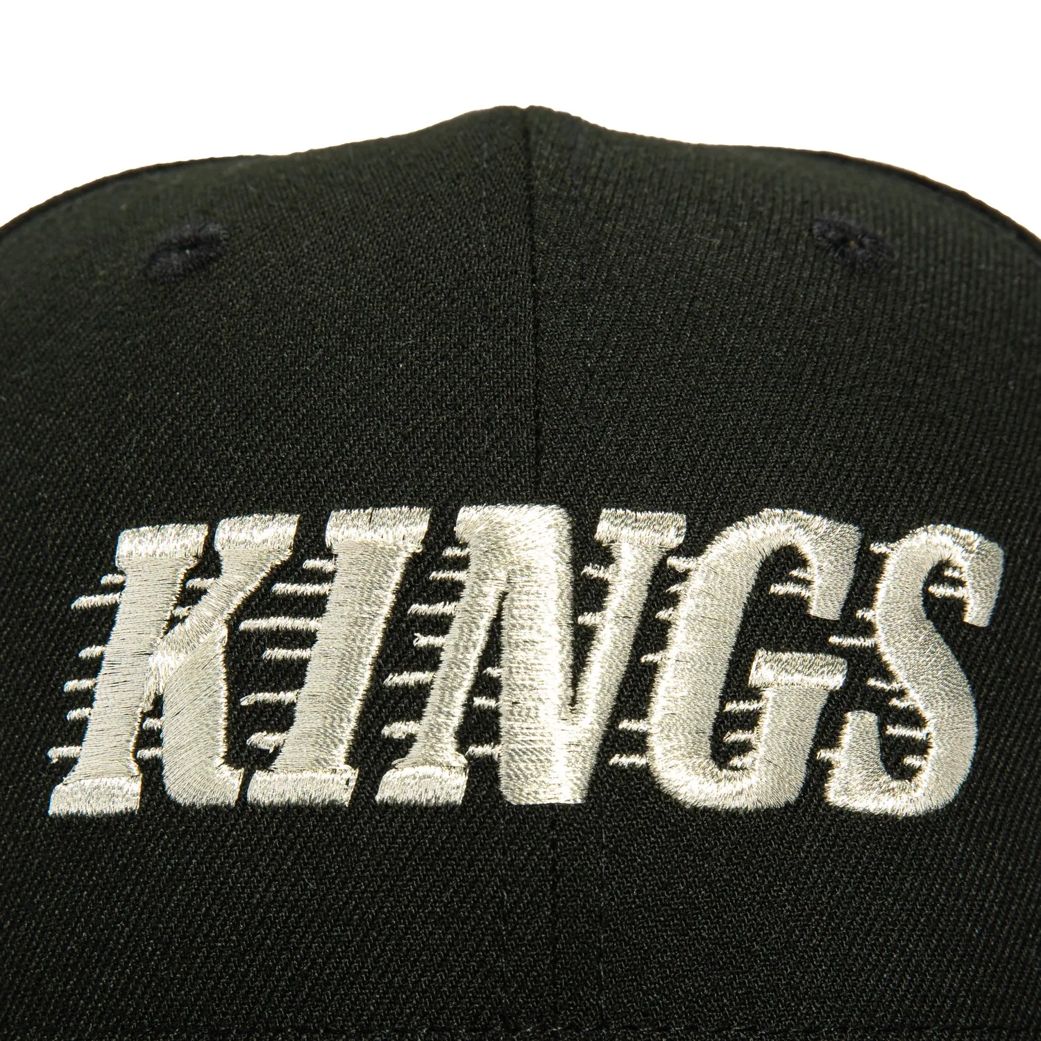 New Era 59Fifty Los Angeles Kings Logo Patch Script Hat - Black, Metallic Silver