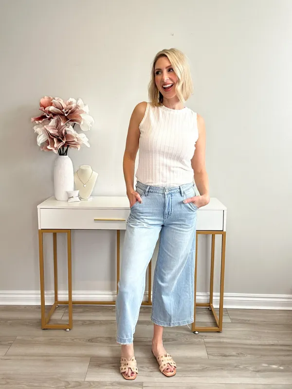 NORI CROPPED WIDE LEG DENIM TROUSER - LIGHT BLUE