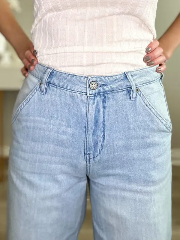 NORI CROPPED WIDE LEG DENIM TROUSER - LIGHT BLUE