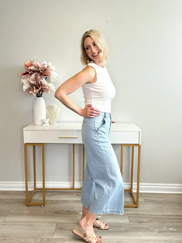 NORI CROPPED WIDE LEG DENIM TROUSER - LIGHT BLUE