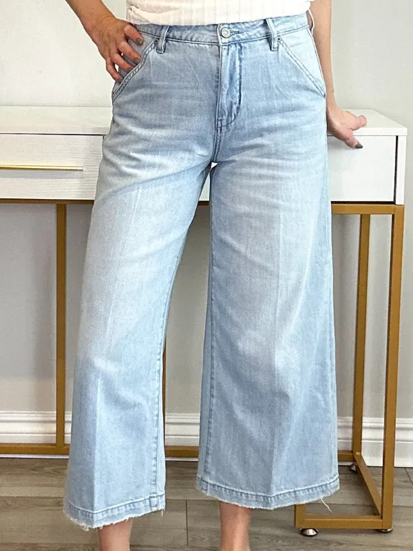 NORI CROPPED WIDE LEG DENIM TROUSER - LIGHT BLUE