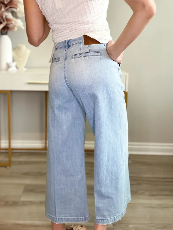 NORI CROPPED WIDE LEG DENIM TROUSER - LIGHT BLUE