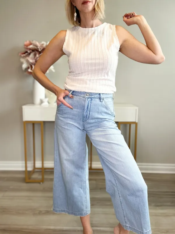 NORI CROPPED WIDE LEG DENIM TROUSER - LIGHT BLUE