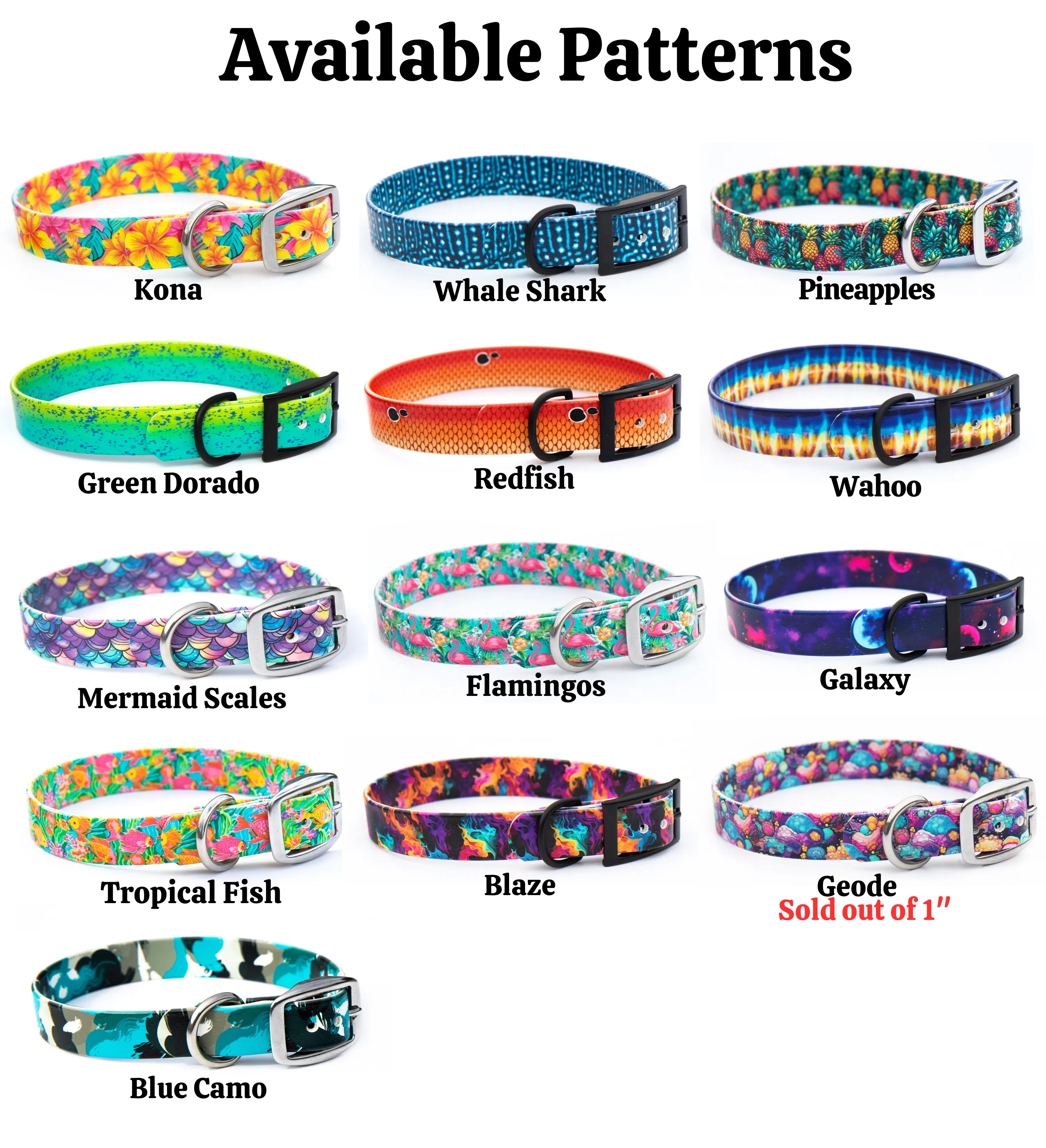 Patterned 1" Width BioThane® Martingale Collars