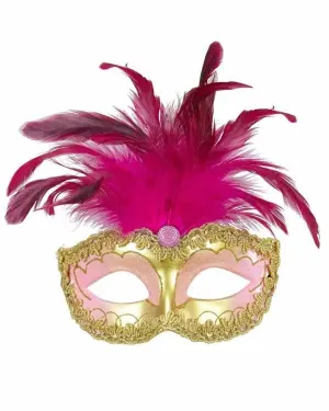 Pink and Gold Feather Masquerade Mask