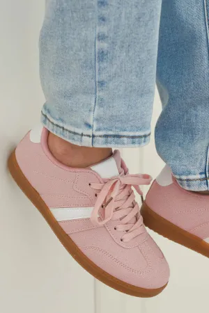 Pink White Stripe Vintage Vegan Leather Sneakers