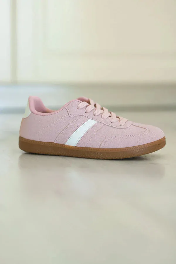 Pink White Stripe Vintage Vegan Leather Sneakers