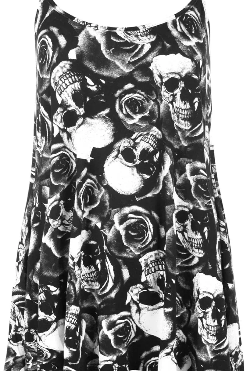 Plus Size Skull Rose Print Plain Cami Vest Top