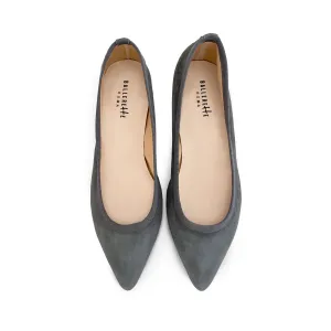 Pointed toe dark gray suede ballet flats