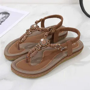 PU Leather Sandals - Toe Post Flats for Women