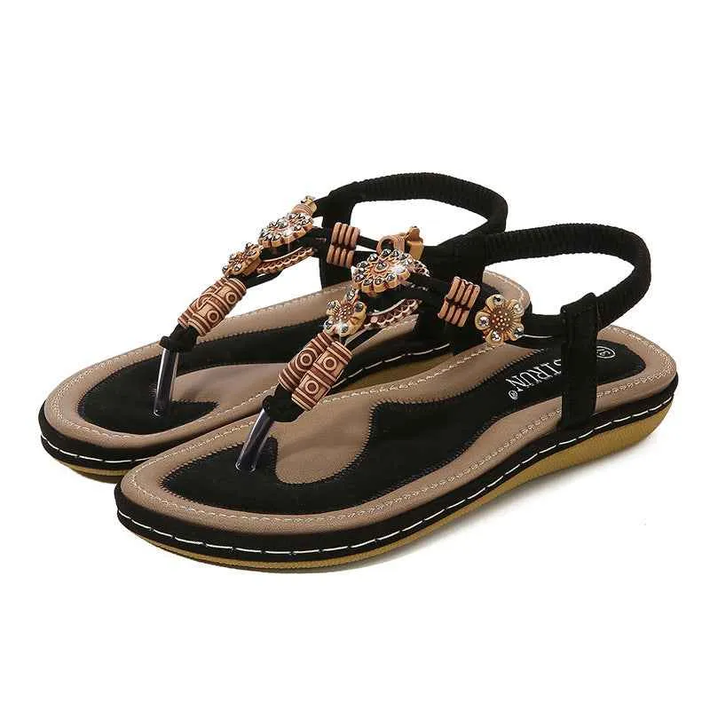 PU Leather Sandals - Toe Post Flats for Women