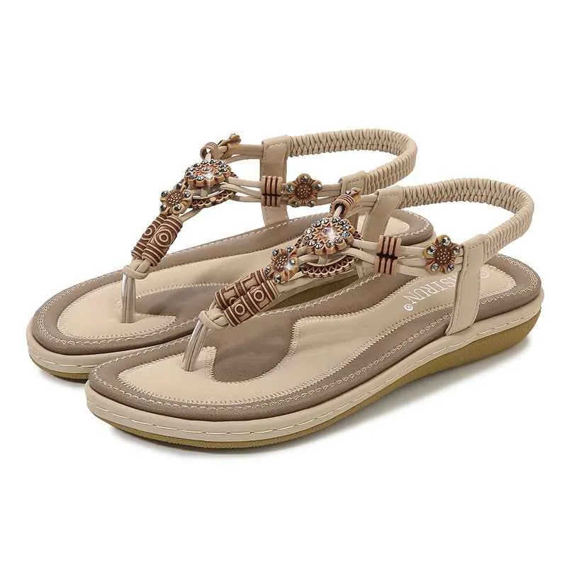 PU Leather Sandals - Toe Post Flats for Women