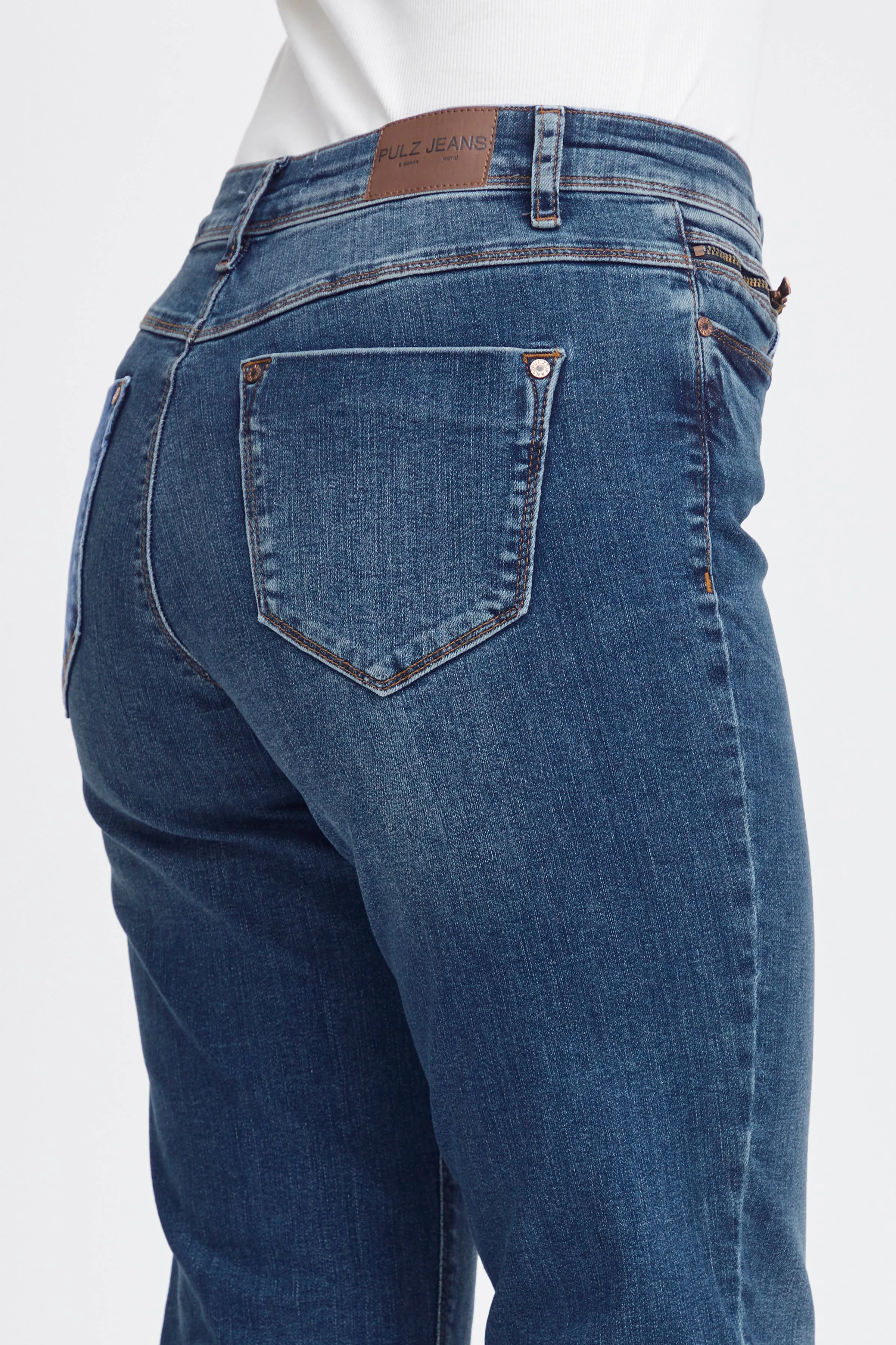 Pulz Sandra High Waist Straight Leg Jeans - Medium Blue