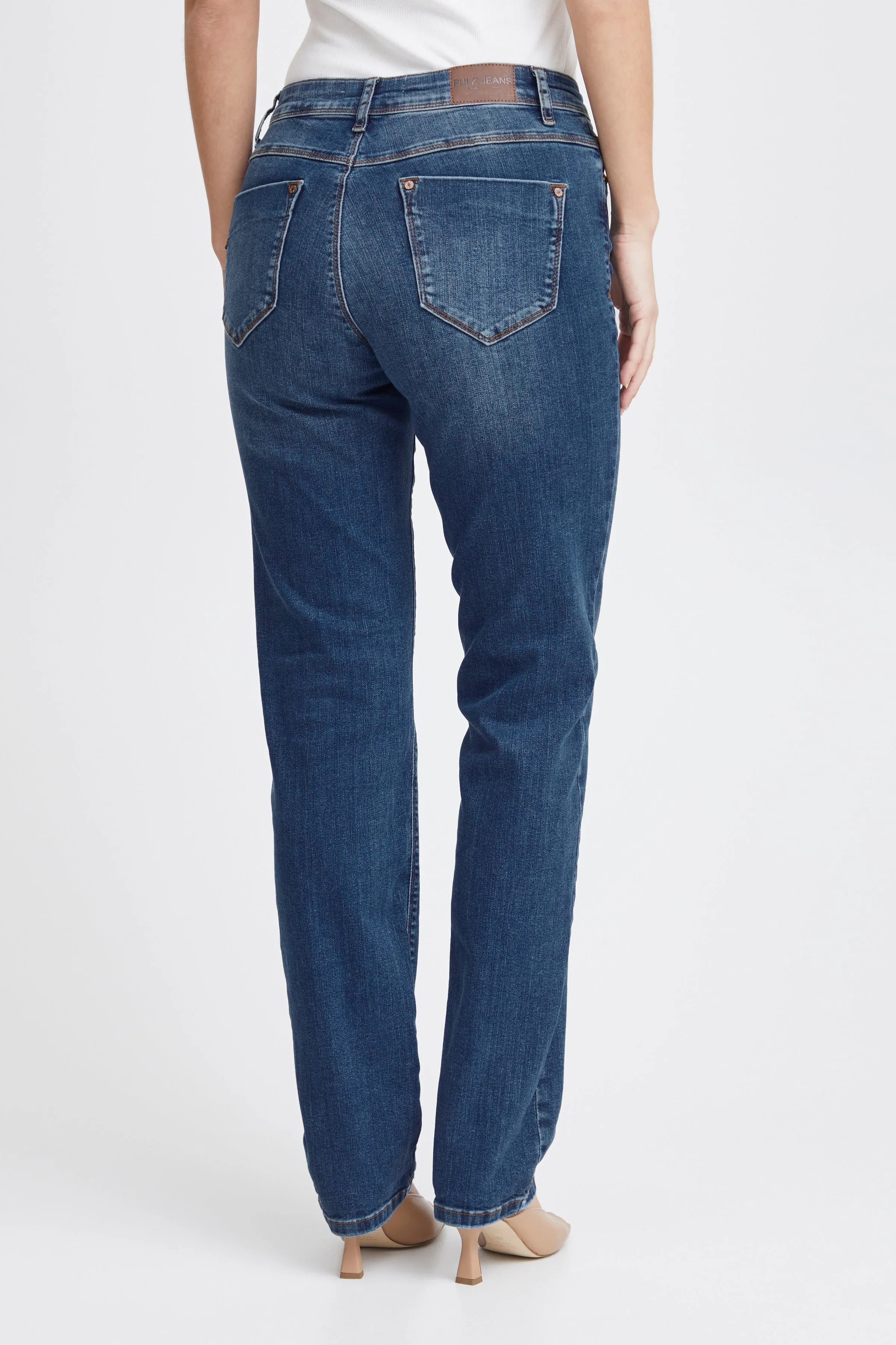Pulz Sandra High Waist Straight Leg Jeans - Medium Blue