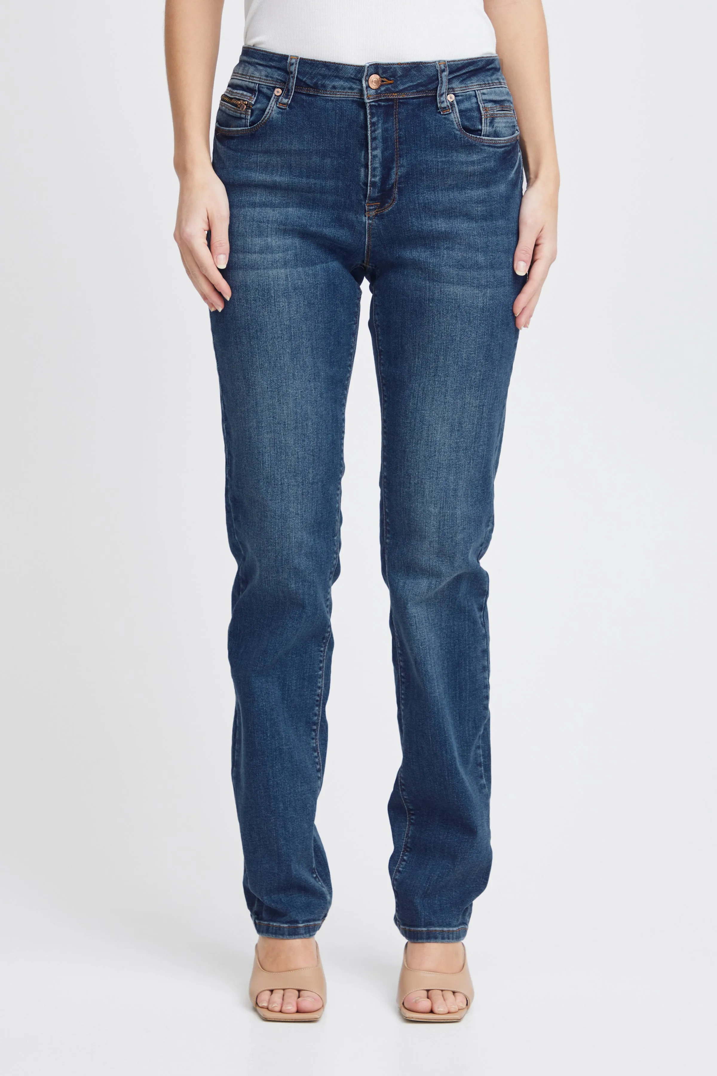 Pulz Sandra High Waist Straight Leg Jeans - Medium Blue