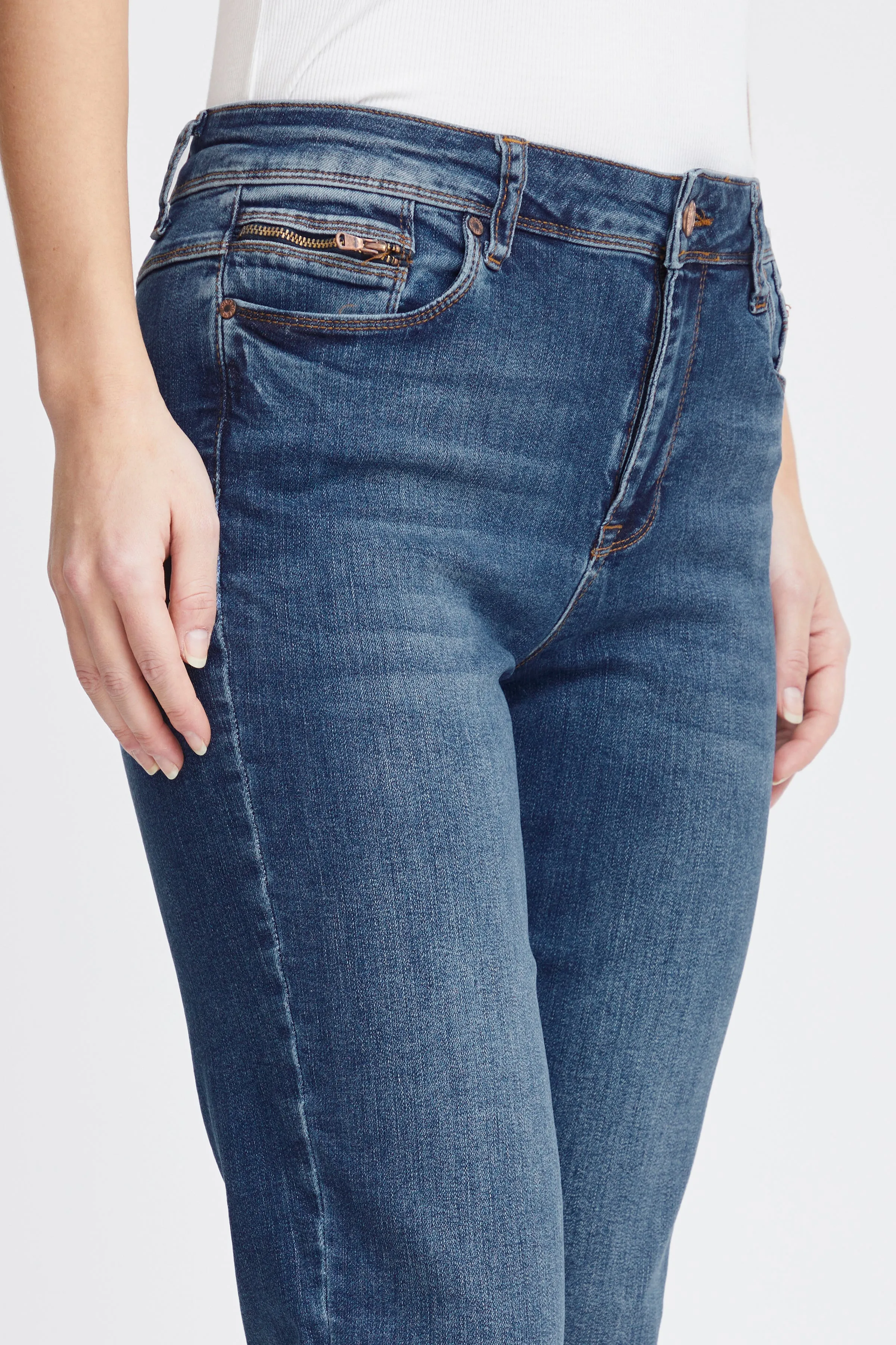Pulz Sandra High Waist Straight Leg Jeans - Medium Blue