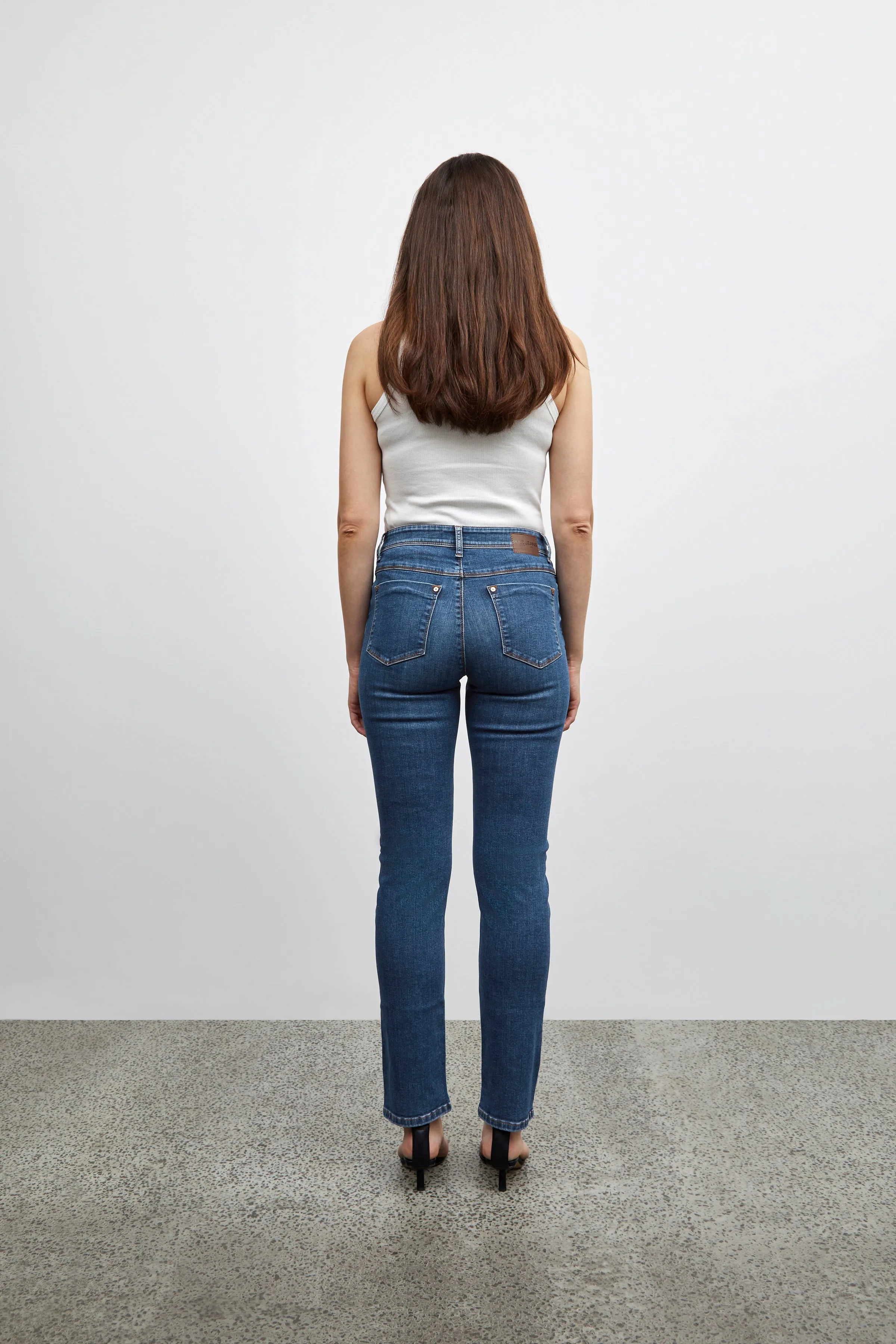 Pulz Sandra High Waist Straight Leg Jeans - Medium Blue