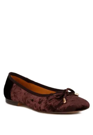 Rachelle Velvet Bow Ballerinas - Square Toe Flats, Cushioned Comfort