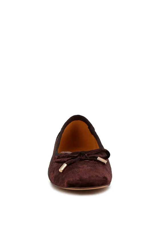 Rachelle Velvet Bow Ballerinas - Square Toe Flats, Cushioned Comfort