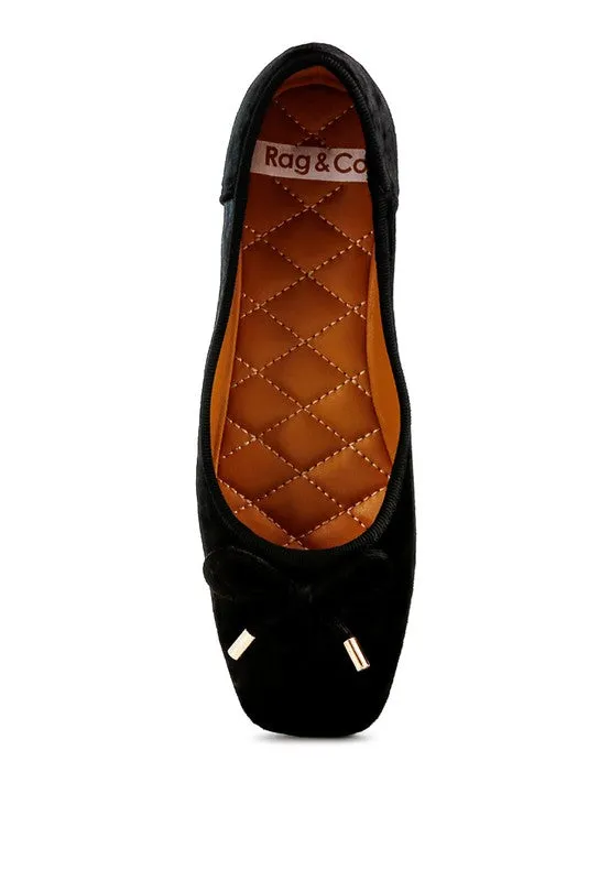 Rachelle Velvet Bow Ballerinas - Square Toe Flats, Cushioned Comfort