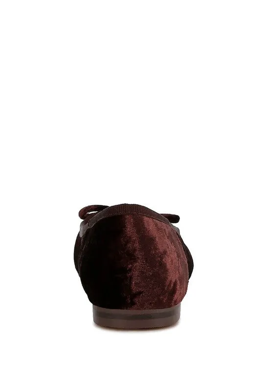 Rachelle Velvet Bow Ballerinas - Square Toe Flats, Cushioned Comfort