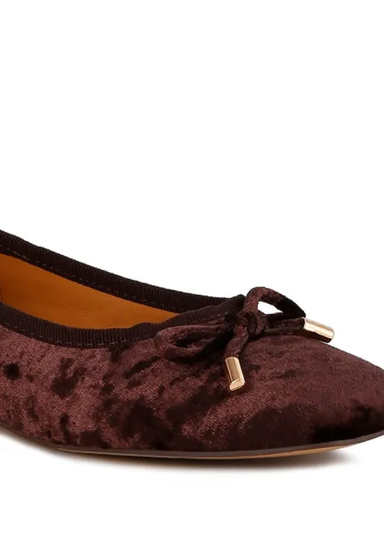 Rachelle Velvet Bow Ballerinas - Square Toe Flats, Cushioned Comfort