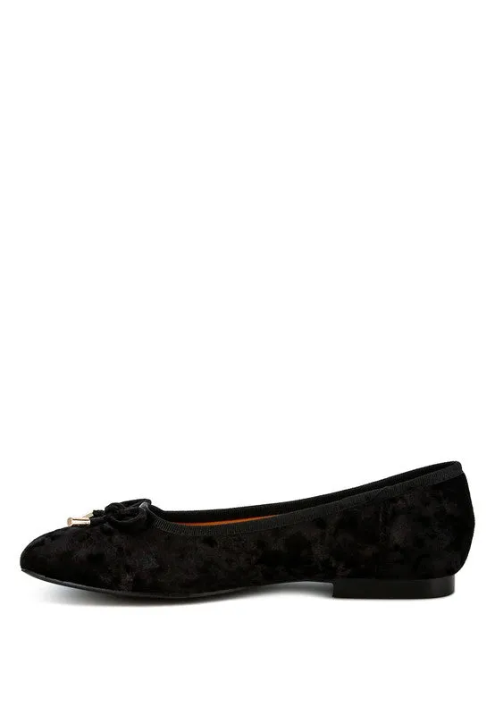 Rachelle Velvet Bow Ballerinas - Square Toe Flats, Cushioned Comfort