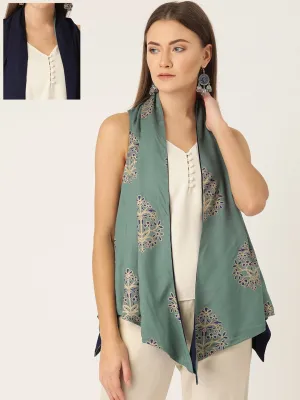 Reversible Shrug In Green And Navy Blue