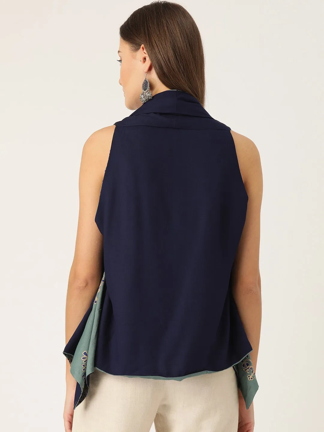 Reversible Shrug In Green And Navy Blue