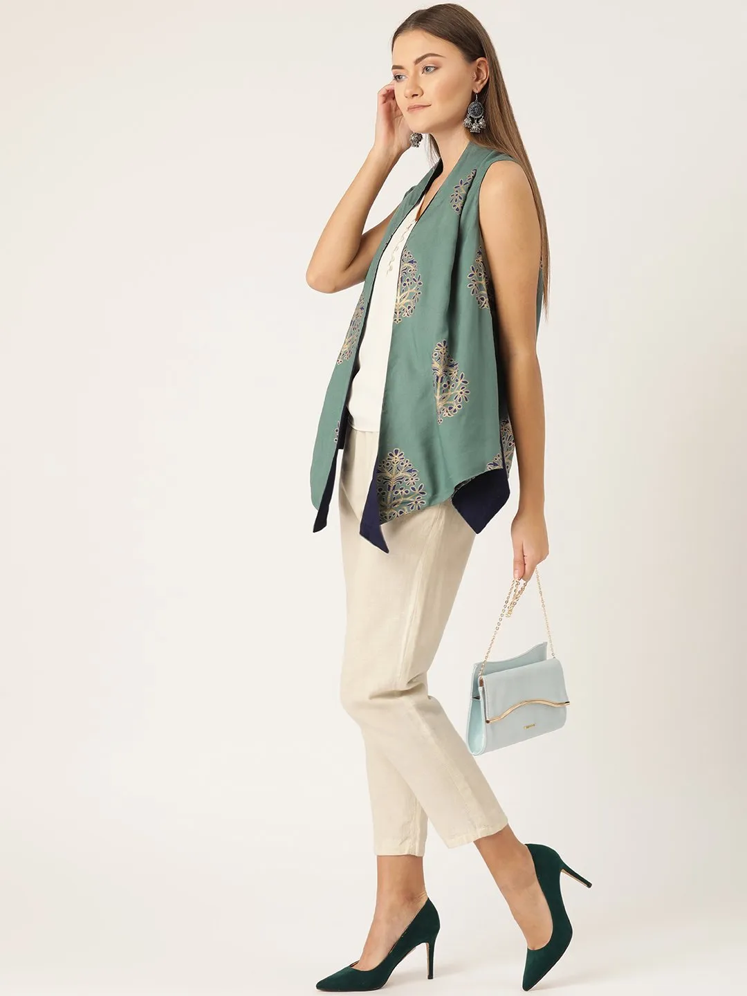 Reversible Shrug In Green And Navy Blue