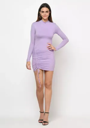 Ribbed Bodycon Ruched Fitted Sleeves Mini Dress