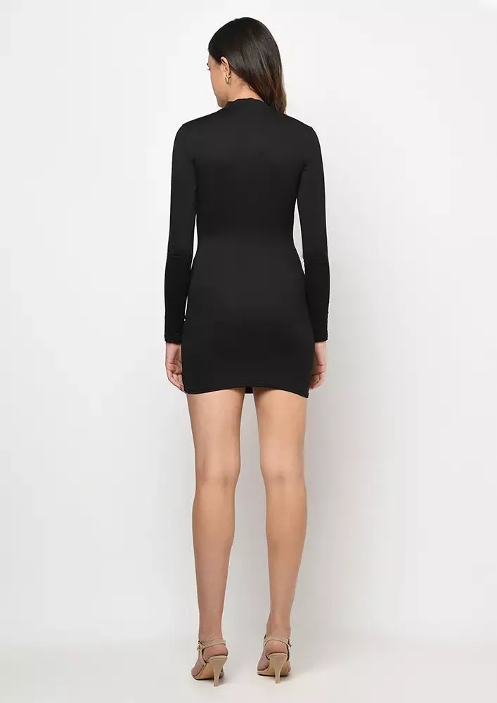 Ribbed Bodycon Ruched Fitted Sleeves Mini Dress