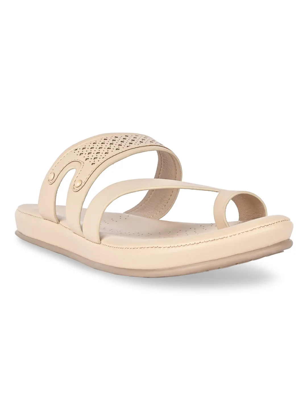 Rocia By Regal Beige Women Laser Cut One Toe Flats