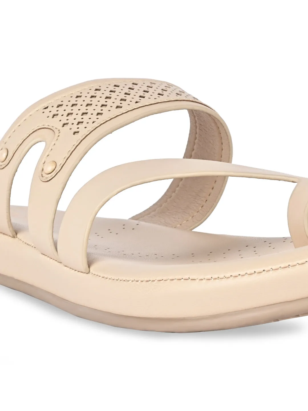 Rocia By Regal Beige Women Laser Cut One Toe Flats