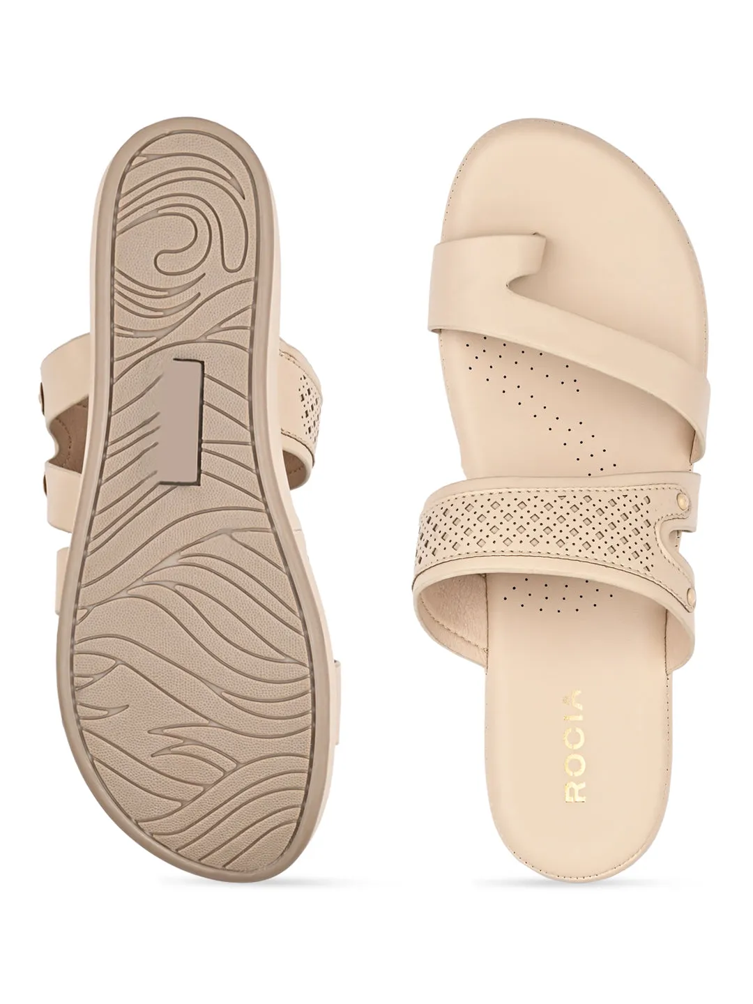 Rocia By Regal Beige Women Laser Cut One Toe Flats