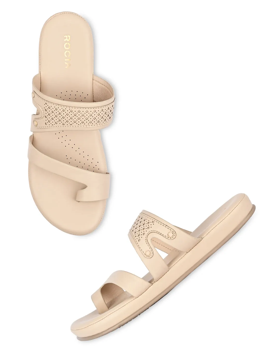 Rocia By Regal Beige Women Laser Cut One Toe Flats