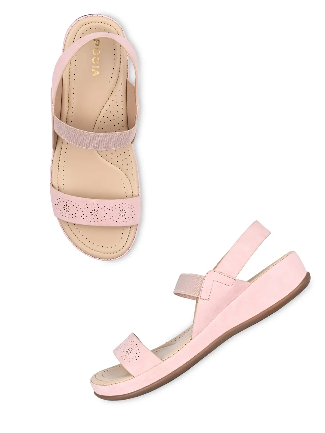 Rocia By Regal Pink Women Laser Cut Comfort Sandals