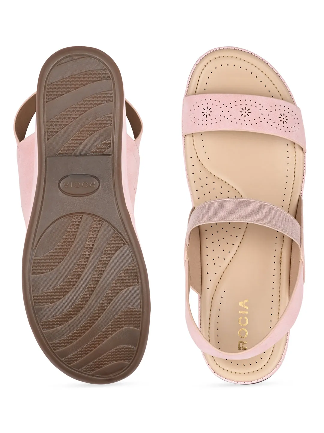 Rocia By Regal Pink Women Laser Cut Comfort Sandals