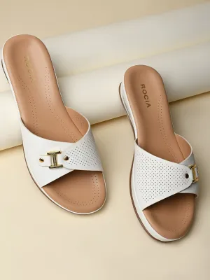 Rocia By Regal White Women Slip On Buckled Flats