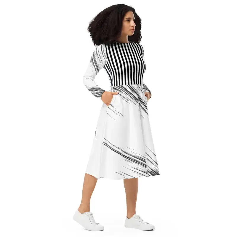 Rockin Long Sleeve Midi Dress to Turn Heads