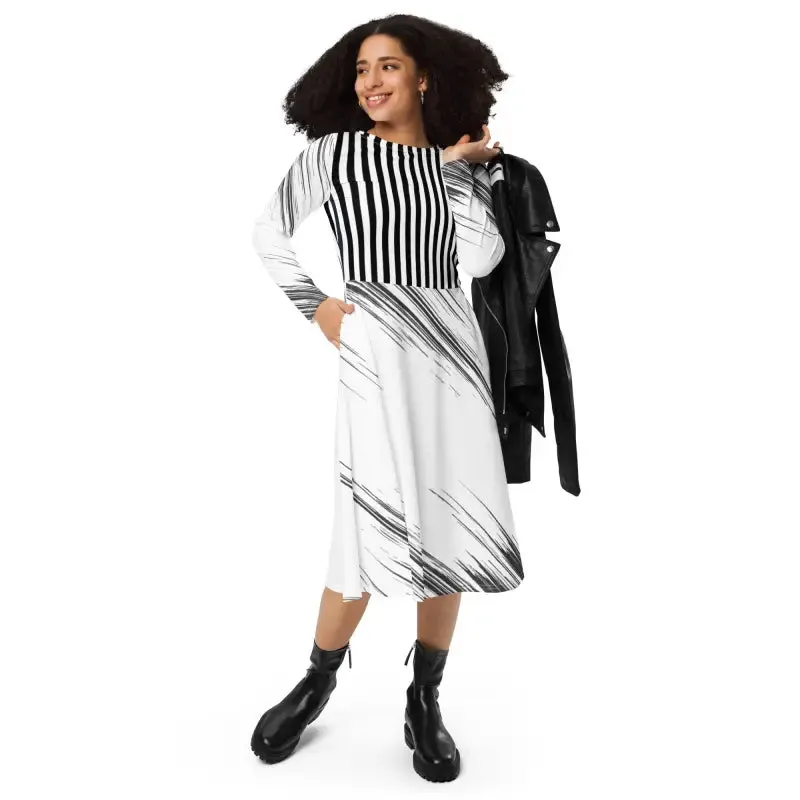Rockin Long Sleeve Midi Dress to Turn Heads