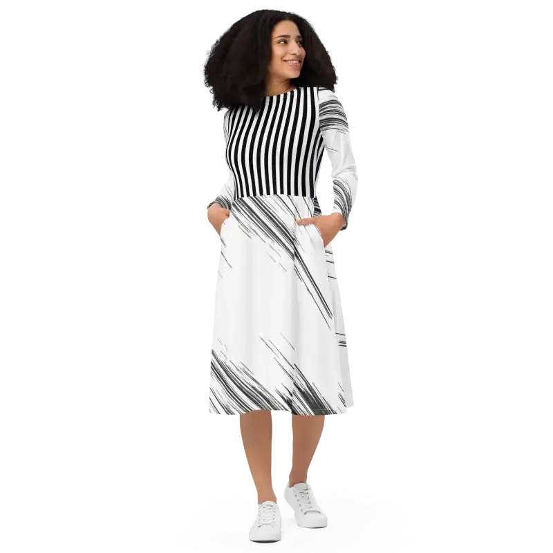 Rockin Long Sleeve Midi Dress to Turn Heads