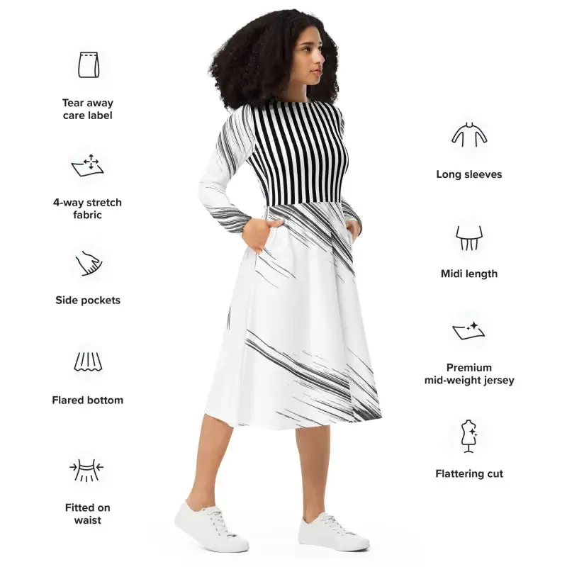 Rockin Long Sleeve Midi Dress to Turn Heads
