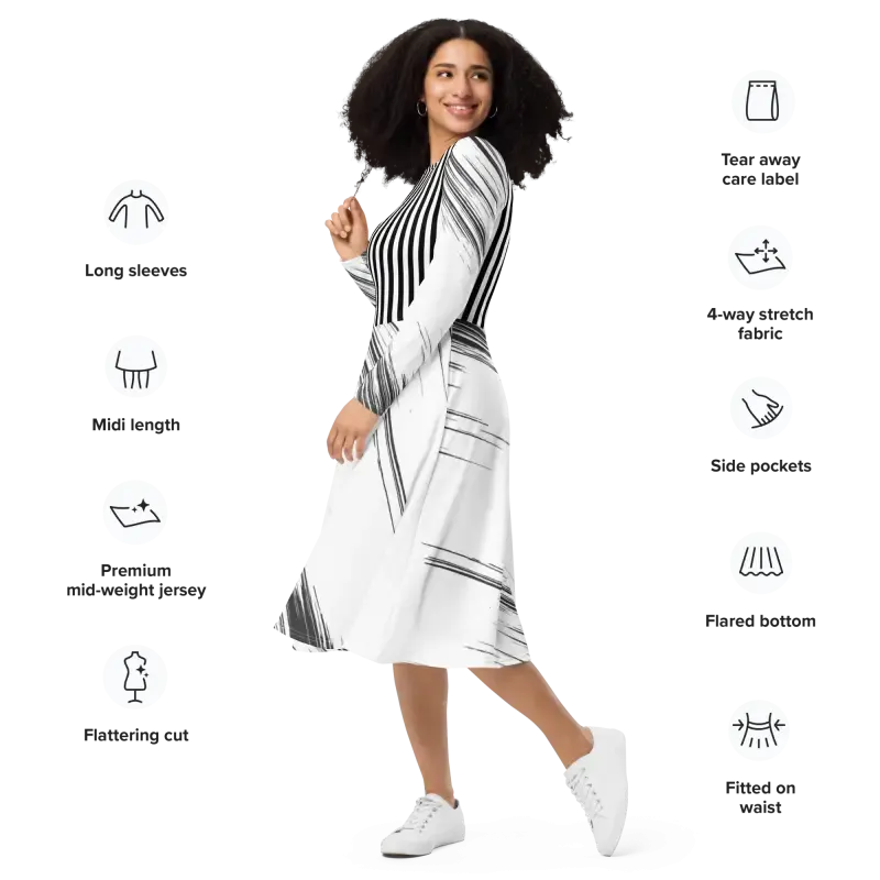 Rockin Long Sleeve Midi Dress to Turn Heads